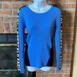 NWT Karl Lagerfeld Paris Logo Sleeve Blue Core Sweater L1TSS785